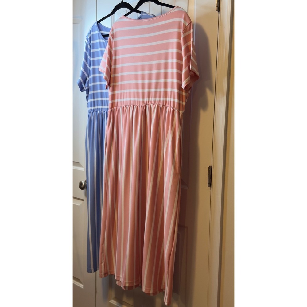 ✨NWOT SHEIN Size XL Striped Long Maxi Dress Pockets Short Sleeve Summer Vaca - Picture 7 of 14